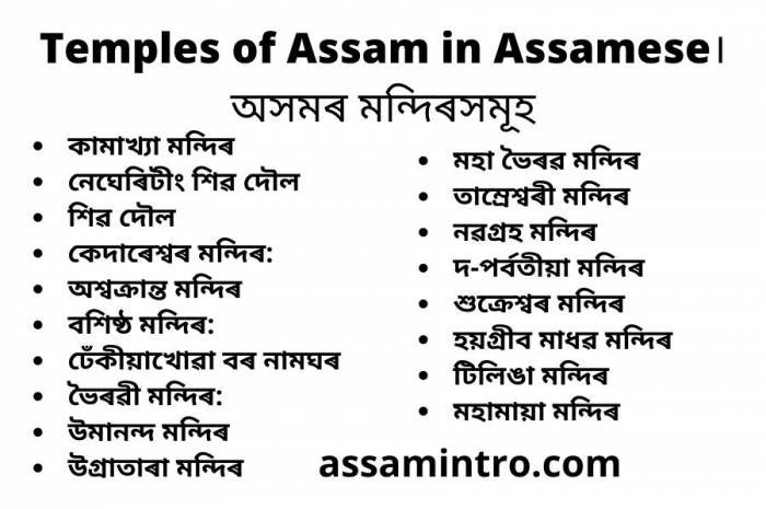 Temples of Assam in Assamese। অসমৰ মন্দিৰসমূহ